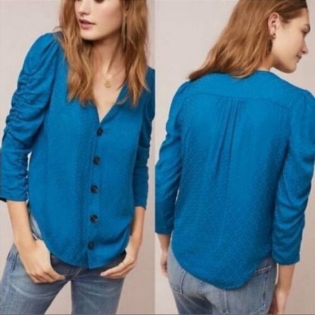Anthropologie Maeve Blue Jourdain Button Front Blouse Size 4